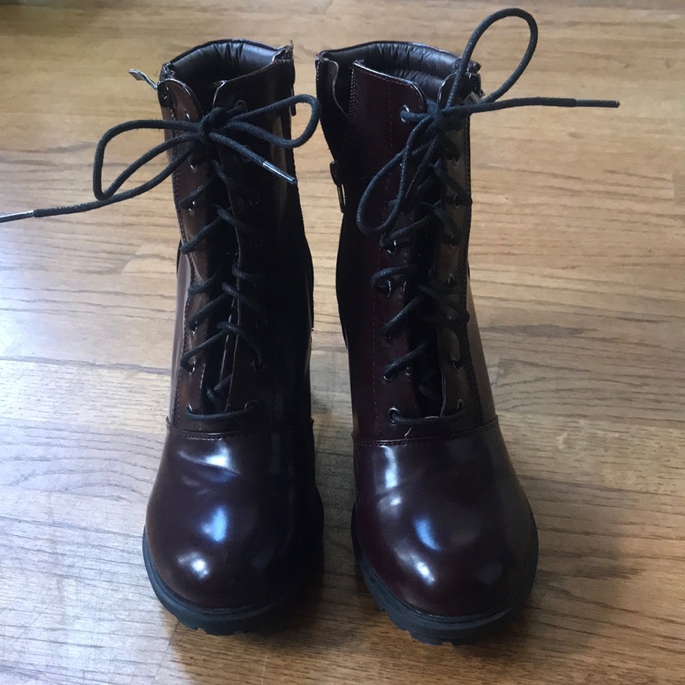 💜Purple Zip & Tie Heeled Combat Boots💜